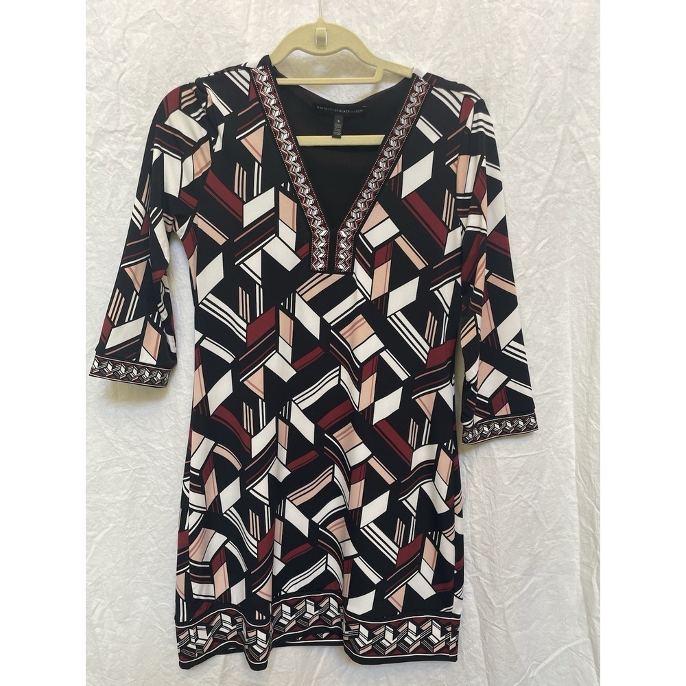 White House Black Market Printed Shift‎ Dress Women Size S 3/4 Sleeves